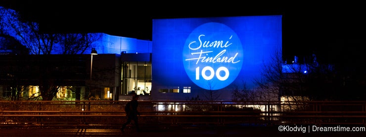Tampere talo lit up for 100 years of Finnish independence
