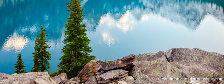 Landscape view of Moraine lake in Canadian Rocky Mountains