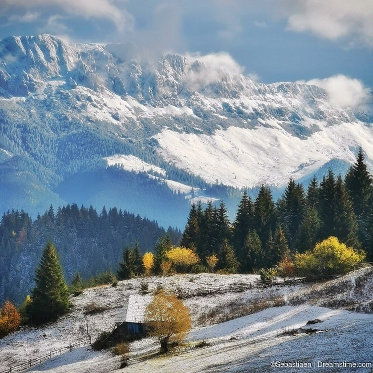 Winter landscape photography in the mountains with snow and beautiful light