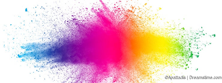 Abstract multi color powder explosion on white background.