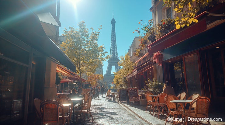 Paris Cafe With Eiffel Tower View. Generative AI
