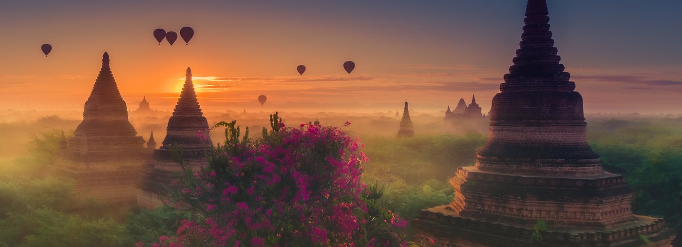 баган воздушные шары мьянмы горячие пролетел над ступ на восходе