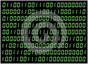 0,1 digits vector wallpaper. Green Binary code on black background. Digital matrix abstract technology illustration.
