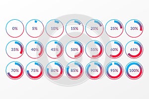 0 5 10 15 20 25 30 35 40 45 50 55 60 65 70 75 80 85 90 95 100 percent pie chart symbols. Percentage vector infographics