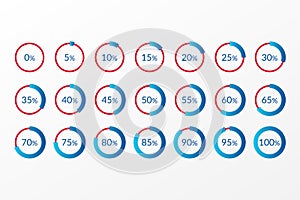 0 5 10 15 20 25 30 35 40 45 50 55 60 65 70 75 80 85 90 95 100 percent pie chart symbols. Percentage vector infographics