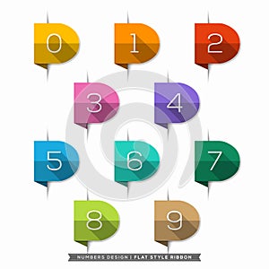 0-9 Number in Bookmark Label long shadow Flat Icons Set