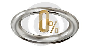 0% off on sale. Gold percent isolated on white background. 3d rendering. Illustration for advertising