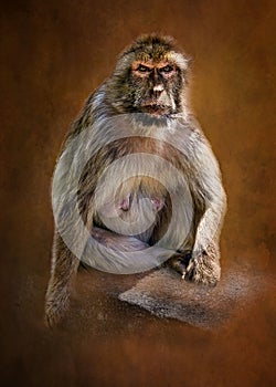 0000327 Barbary Macaque Gibraltar wih Textured Background 3035