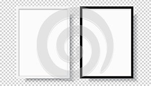 0002-Photo Realistic Black Blank and White Picture Frame, hanging on a Wall from the Front. mockup isolated on transparent