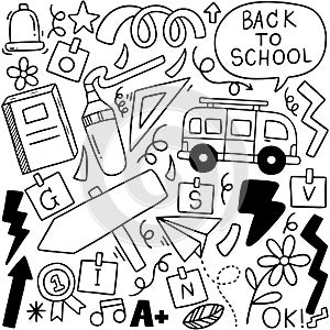 01-09-008 hand drawn Set of school icons Ornaments background pattern Vector illustration