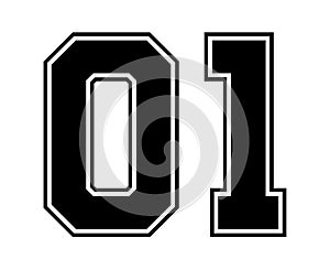 01 Classic Vintage Sport Jersey Number in black number on white background for american football, baseball or basketball