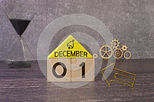 01 December text with blackboard background for calendar. And December is the twelfth and the final month of the year