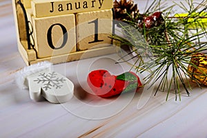 01 January calendar with accessories on business work space office desk