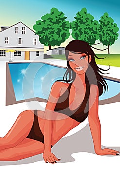 01 May 2000 --- Woman posing on beach wearing bikini --- Image by ?Rick Gomez/CORBIS. Vector illustration decorative design