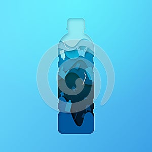 01.Plastic bottle and plastic pollution concept paper art