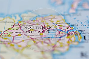 02-26-2021 Portsmouth, Hampshire UK Northern Ireland shown on a Road map or a geography map