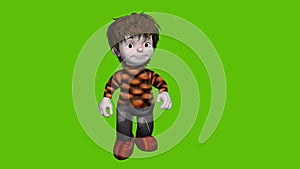 02 animated cartoon boy walking  and smiling with green sceen background