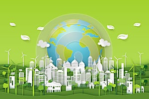 02.Green eco city paper art background