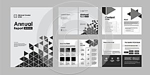 02-Report Brochure Creative Design. Multipurpose template with cover, back and inside pages. Trendy minimalist flat geometric desi