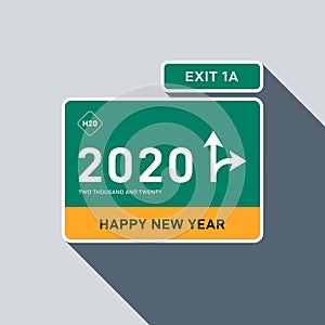 020 Happy new year concept decorative with highway sign