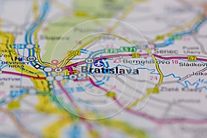 03-01-2021 Portsmouth, Hampshire, UK Bratislava Shown on a road map or Geography map and atlas