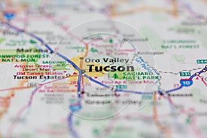 04-26-2021 Portsmouth, Hampshire, UK Tucson Arizona USA and surrounding areas Shown on a road map or Geography map