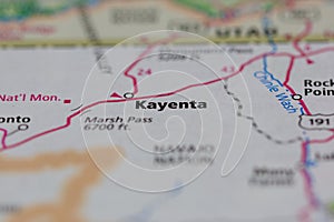 04-28-2021 Portsmouth, hampshire, UK, Kayenta Arizona USA shown on a geography map or road map