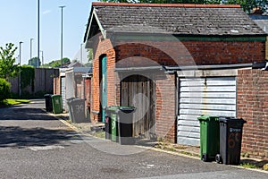 05/08/2020 Portsmouth, hampshire, UK A back street in england with wheelie bins out on the street