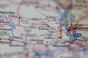 05-18-2021 Portsmouth, Hampshire, UK, Ewing Missouri USA shown on a Geography map or road map
