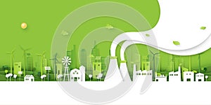 05.Green eco city paper art background