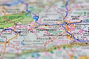 06-08-2021 Portsmouth, Hampshire, UK, Waynesville North Carolina USA shown on a Road map or Geography map