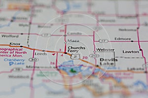 06-10-2021 Portsmouth, Hampshire, UK, Churchs Ferry North Dakota USA shown of a Road map or Geography map