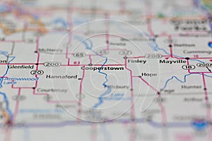 06-10-2021 Portsmouth, Hampshire, UK, Cooperstown North Dakota USA shown of a Road map or Geography map