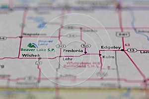 06-10-2021 Portsmouth, Hampshire, UK, Fredonia North Dakota USA shown of a Road map or Geography map