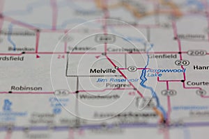 06-10-2021 Portsmouth, Hampshire, UK, Melville North Dakota USA shown of a Road map or Geography map