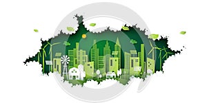 06.Green eco city paper art style