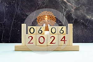 06 sixth june Month Calendar Concept on Wooden Blocks. Close up.