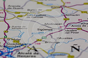 08-20-2021 Portsmouth, Hampshire, UK, Siguenza Spain shown on a road map or Geography map