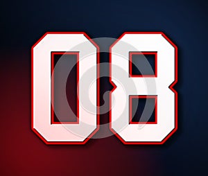 08 American Football Classic Sport Jersey Number in the colors of the American flag design Patriot, Patriots 3D illustration