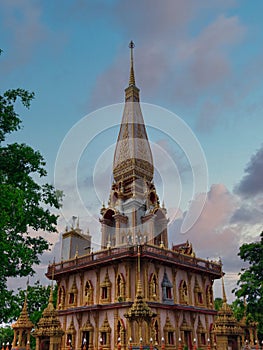 1.02.2020 Thailand Phuket. Pagoda at Wat Chaitharam or Chalong Temple