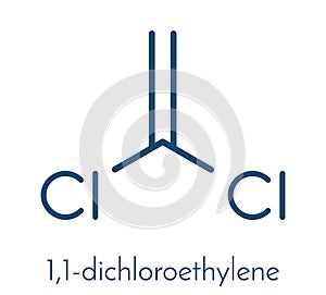 1,1-dichloroethene DCE polyvinylidine chloride PVDC building block. Skeletal formula.