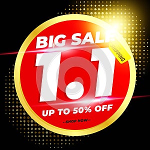 1.1 January Shopping Day Sale Banner With Gold colour and Shine Light