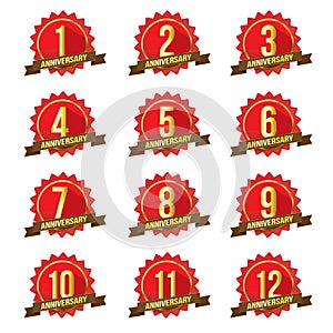 1-12 number starburst, bursts /Anniversary badge