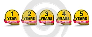 1, 2, 3, 4 and 5 years warranty label icon. Vector on isolated white background. EPS 10