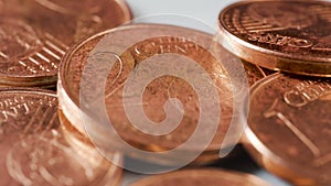 1 and 2 euro cent coins macro view