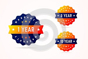 1, 3 and 10 years warrany stickers. Vector illustration for prod