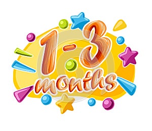 1-3 months old baby colorful numbers, vector illustration