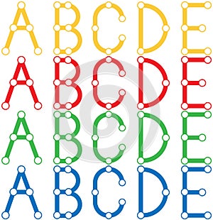 1/5 Colourful alphabet letters, metro map concept, vector illustration
