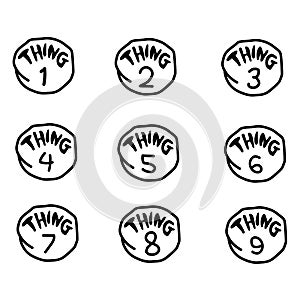 1-9 sign things graphic printable. circles with numbers one, two, three, four, five, six, seven, eight and nine. thing family sign