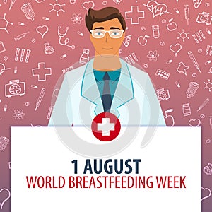 1 August. world Breastfeeding week. Medical holiday. Vector medicine illustration.